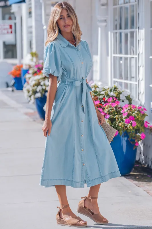 Threaded Pear Shiloh Bubble Sleeve Long Dress made by Threaded Pear