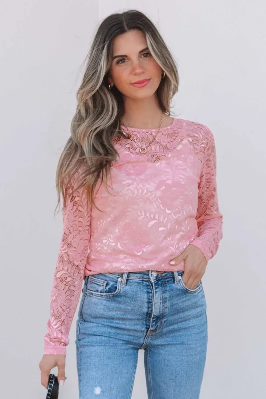 Threaded Pear Amanda Floral Lace Sheer Long Sleeve Top made by Threaded Pear
