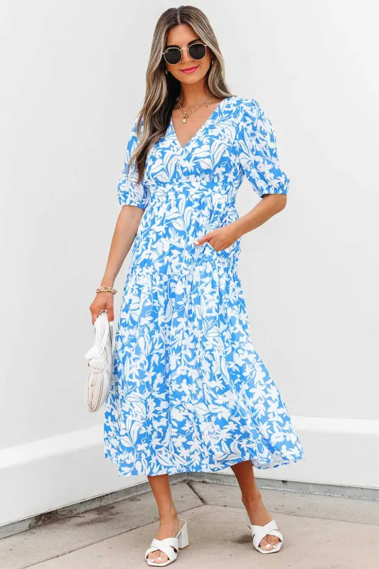 Threaded Pear Shannon Floral V Neck Long Dress made by Threaded Pear