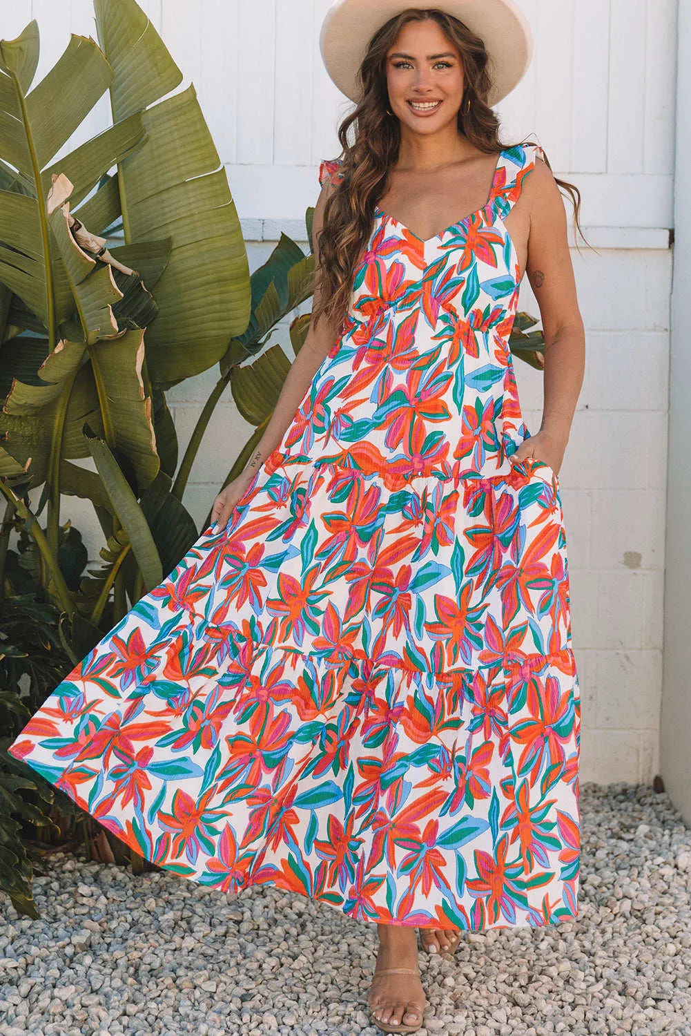 Threaded Pear Alice Boho Floral Ruffled Strap Maxi Dress sold by Zulily