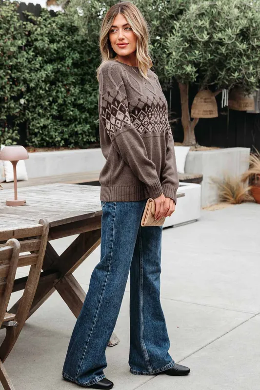 Threaded Pear Alana Western Geometric Patterned Crew Neck Knitted Sweater made by Threaded Pear