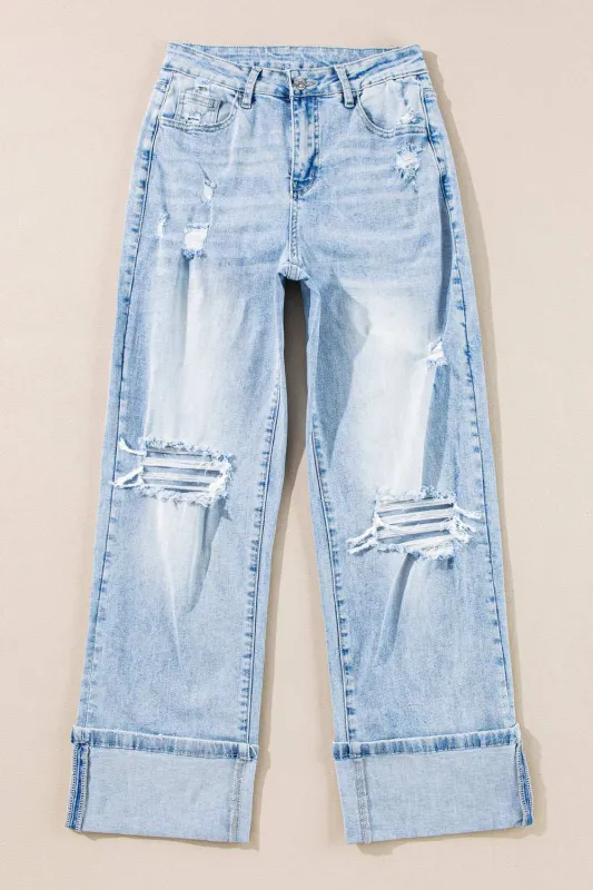Threaded Pear Saige Wash Distressed Straight Jeans made by Threaded Pear