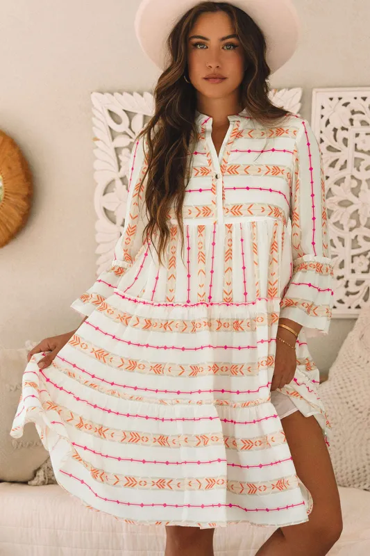 Threaded Pear Winnie Bracelet Sleeve Slit Neck Ruffled Loose Dress made by Threaded Pear