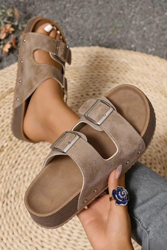 Threaded Pear Riley Faux Suede Platform Slippers made by Threaded Pear