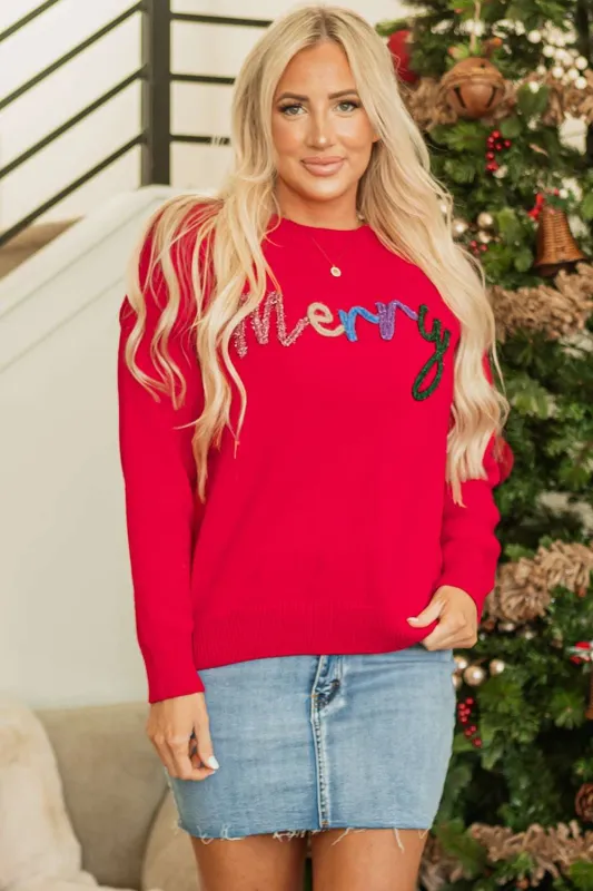 Threaded Pear Reagan Tinsel Merry Letter Sweater made by Threaded Pear