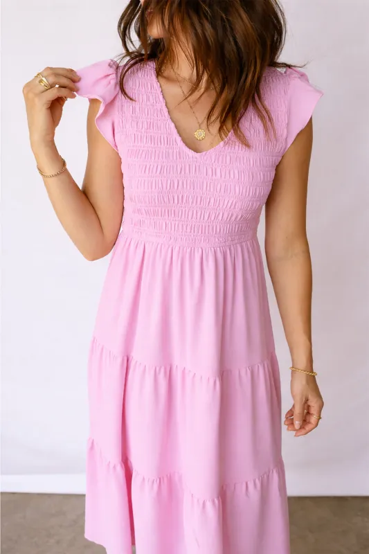Threaded Pear Treasure Flare Tiered Midi Dress made by Threaded Pear