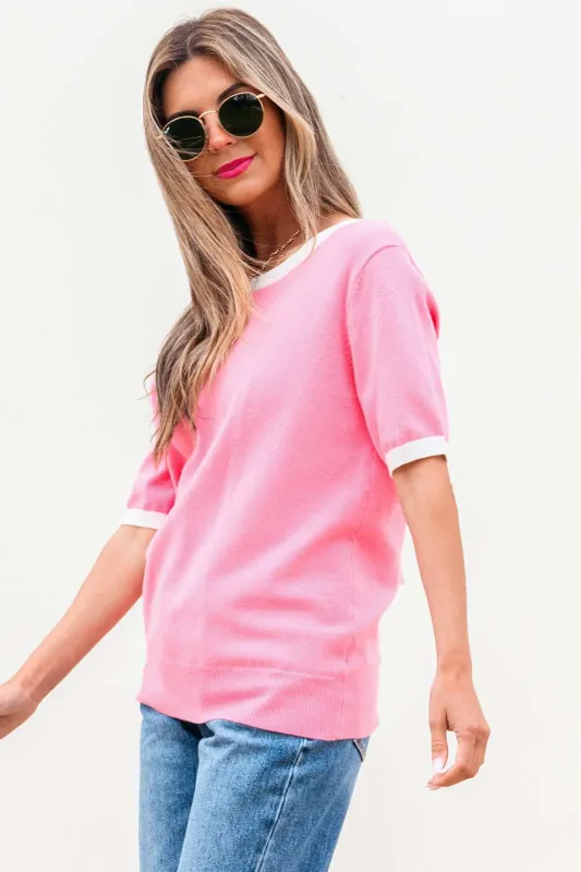 Threaded Pear Mercy Bow V-Shape Cut Back Short Sleeve Sweater made by Threaded Pear