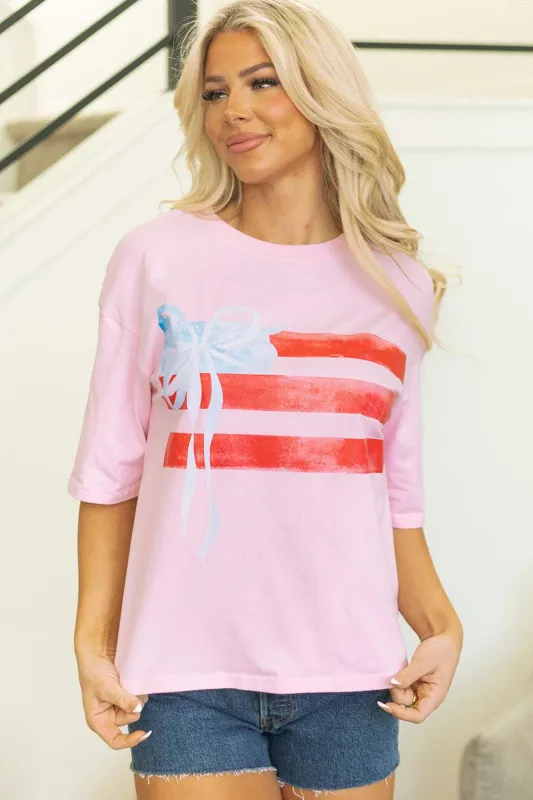Threaded Pear Pink Bow Flag Tee made by Threaded Pear