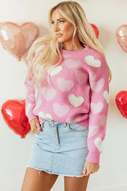 Threaded Pear Pearled Heart Valentines Sweater made by Threaded Pear
