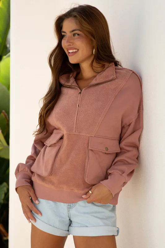Threaded Pear Mabel Half Zipper Baggy Sweatshirt made by Threaded Pear