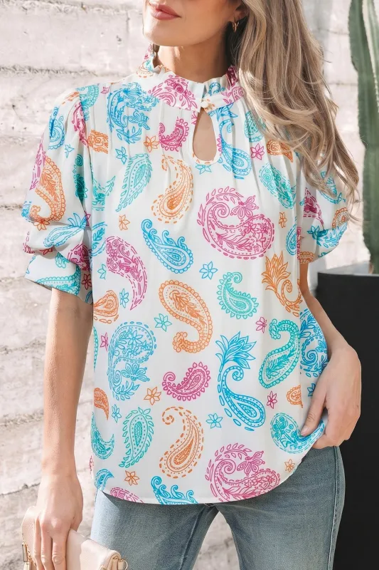 Threaded Pear Lilyana Keyhole Puff Sleeve Blouse made by Threaded Pear