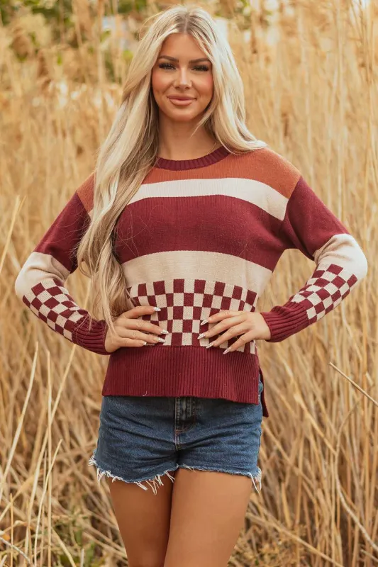 Threaded Pear Noelle Checkered Knitted Sweater made by Threaded Pear