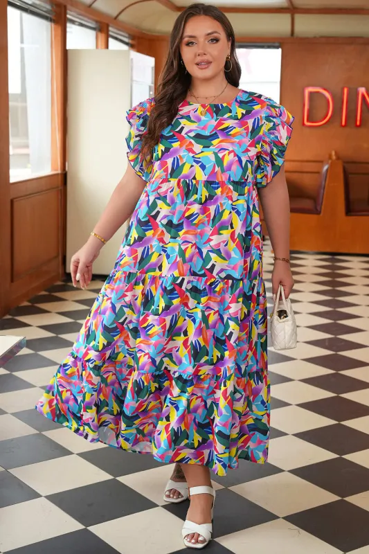 Threaded Pear Noa Plus Size Ruffled Short Sleeve Maxi Dress made by Threaded Pear
