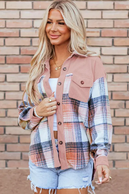 Threaded Pear Nancy Plaid Corduroy Patchwork Shacket made by Threaded Pear
