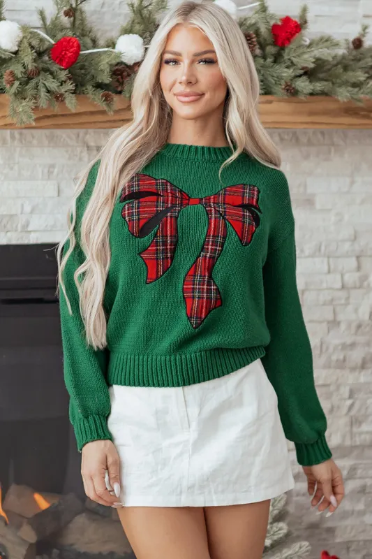 Threaded Pear Monamara Bow Graphic Christmas Sweater made by Threaded Pear