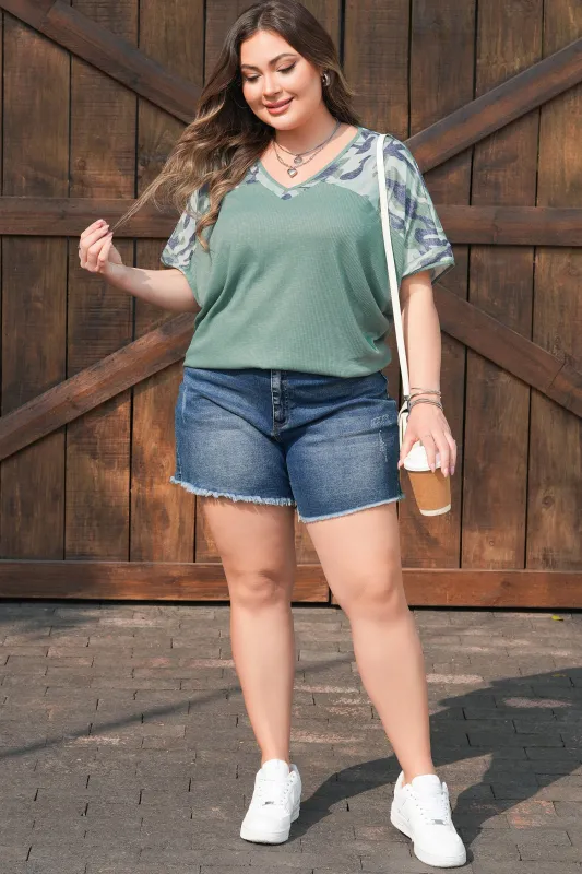Threaded Pear Mazie Mist Ribbed Patchwork PLUS Tee made by Threaded Pear