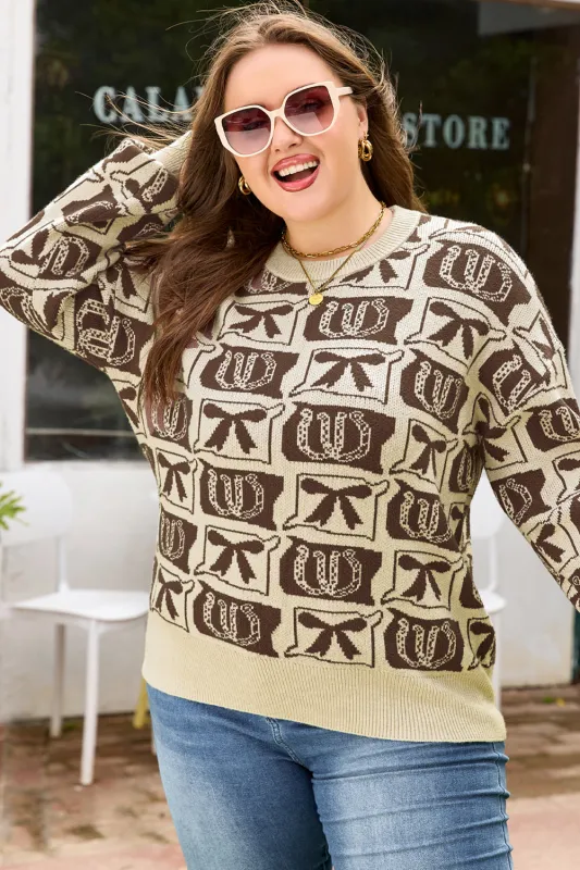 Threaded Pear Magnolia Horseshoe Print Checkered PLUS Sweater made by Threaded Pear