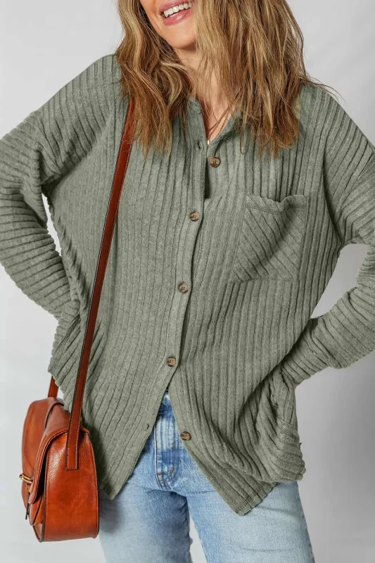 Threaded Pear Lucia Ribbed Texture Button Up Shacket made by Threaded Pear