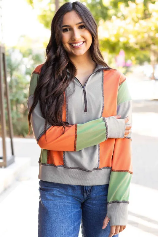 Threaded Pear Lilah Block Stitching Half Zipper Sweatshirt made by Threaded Pear
