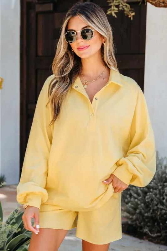 Threaded Pear Kylie Button Collar Drop Shoulder Pullover and Shorts 2pcs Outfit made by Threaded Pear