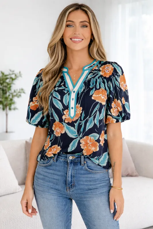 Threaded Pear Ila Bubble Sleeve Notched Blouse made by Threaded Pear