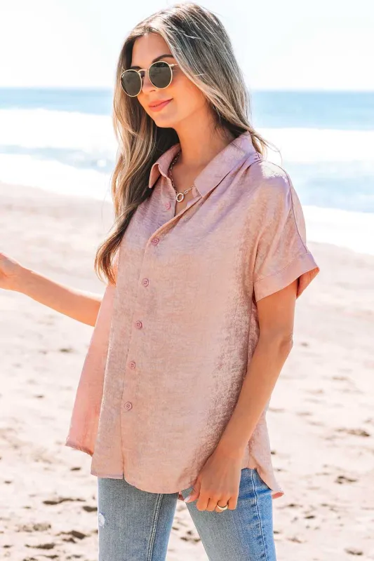 Threaded Pear Kiana Metallic Buttoned Loose Fit Short Sleeve Shirt made by Threaded Pear