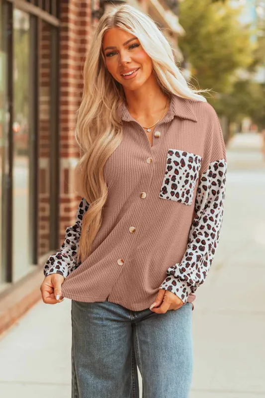 Threaded Pear Journee Leopard Ribbed Casual Shacket made by Threaded Pear