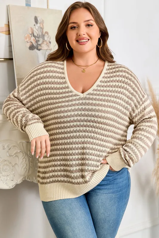 Threaded Pear Emory Stripe Drop Shoulder PLUS Sweater made by Threaded Pear