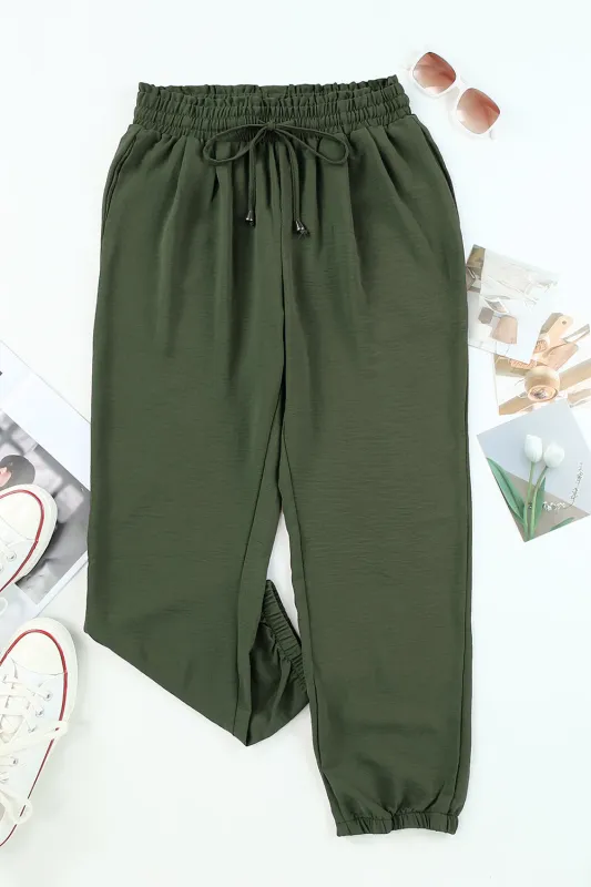 Threaded Pear Emory Drawstring Smocked Waist Joggers made by Threaded Pear