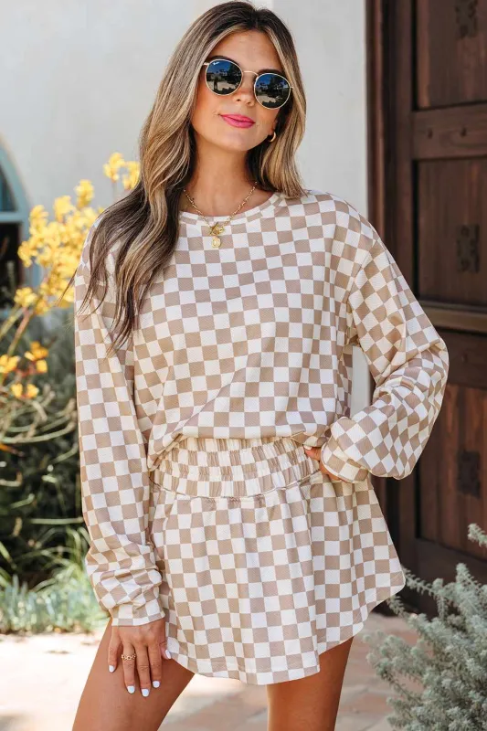 Threaded Pear Emily Checkered Long Sleeve High Waist Skort 2pcs Set made by Threaded Pear