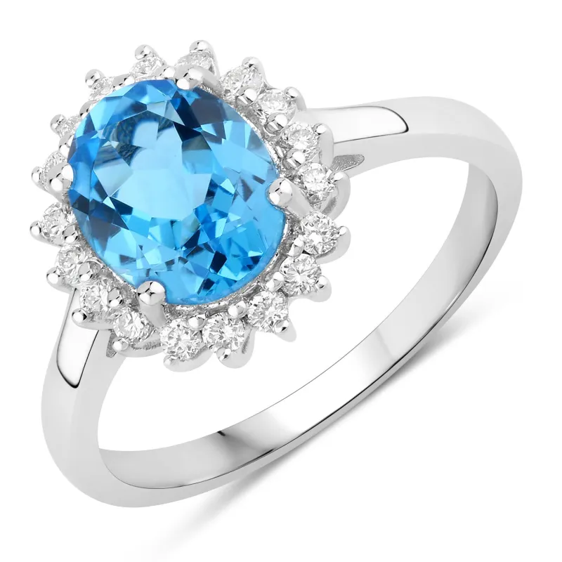 Fine Color Jewels 2.27 Ct Genuine Swiss Blue Topaz and Lab Grown Diamond Silver Ring made by Zulily