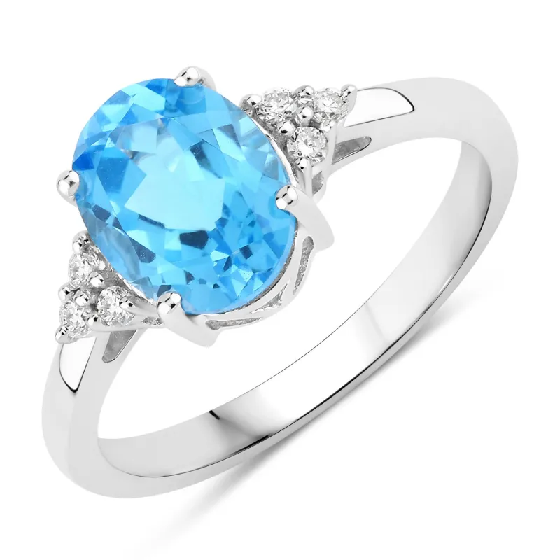 Fine Color Jewels 2.09 Ct Genuine Swiss Blue Topaz and Lab Grown Diamond Silver Ring made by Zulily