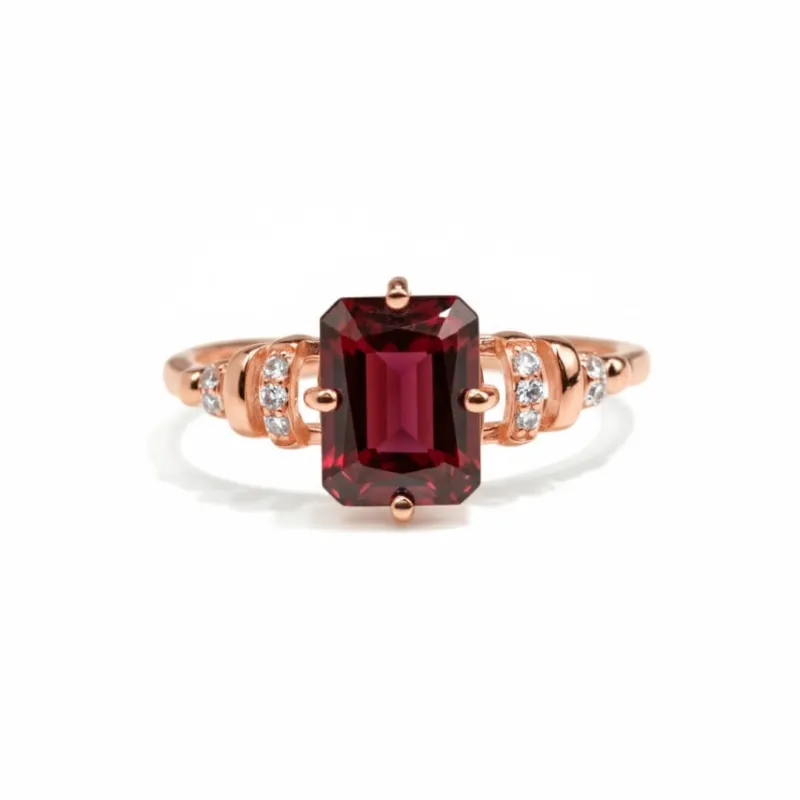Fine Color Jewels Art Deco Rings for Women Sterling Silver Garnet Ring Emerald Cut Rings for Women 1.39 Carats January Birthstone Jewelry Garnet Jewelry Gift for Her made by Zulily