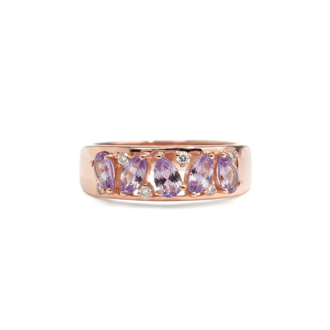 Fine Color Jewels Half Eternity Band Rings for Women Amethyst 14K Rose Gold Plated over Sterling Silver Marquise Ring February Birthstone Ring for Women Half Eternity Ring sold by Zulily