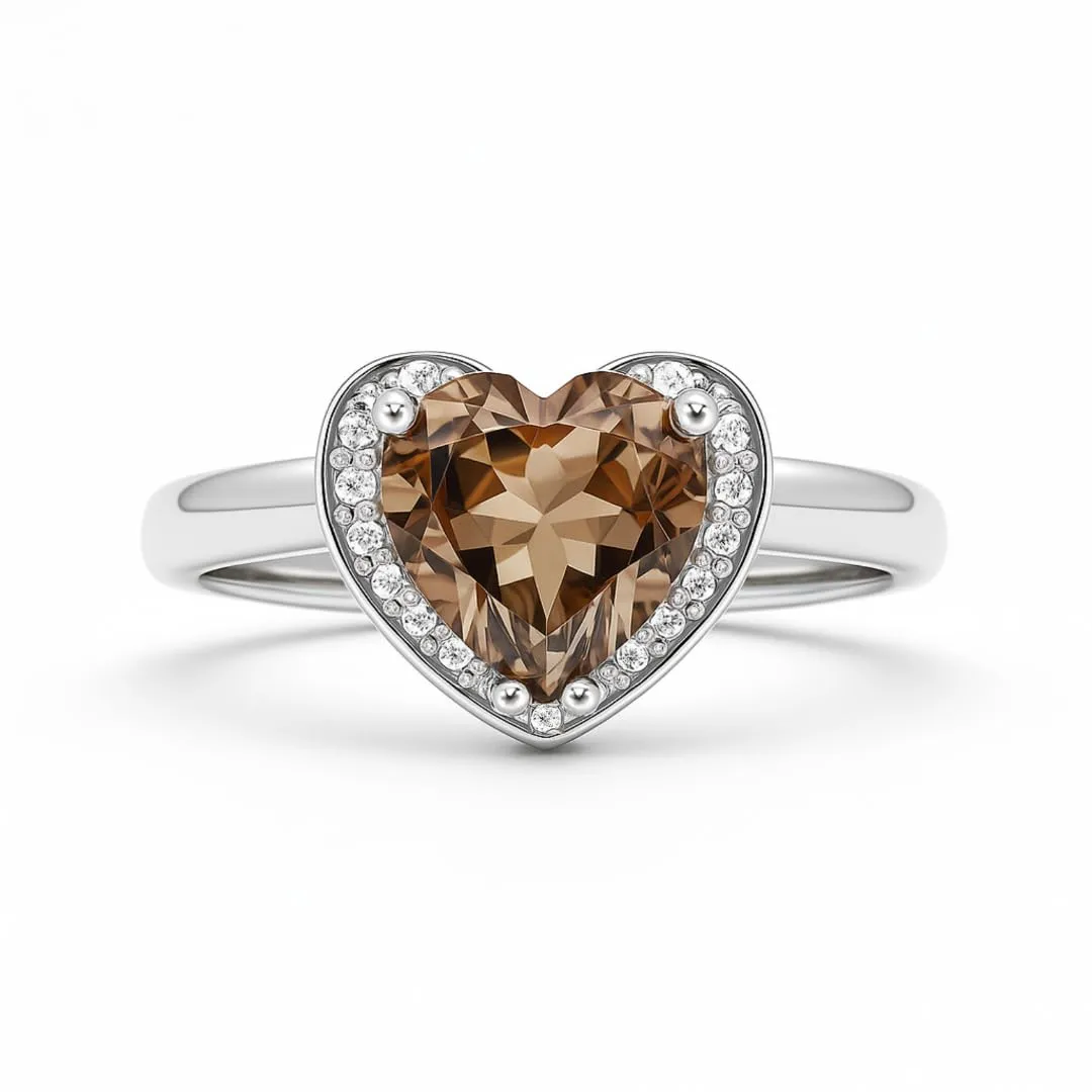 Fine Color Jewels Quartz Rings for Women Heart Shaped Rings for Women Sterling Silver Whisky Quartz Jewelry Valentines Day 1.60 Carats Jewelry Birthday Gifts for Her sold by Zulily