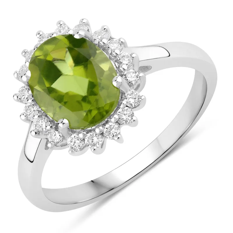 Fine Color Jewels 1.97 Ct Genuine Peridot and Lab Grown Diamond Silver Ring made by Zulily