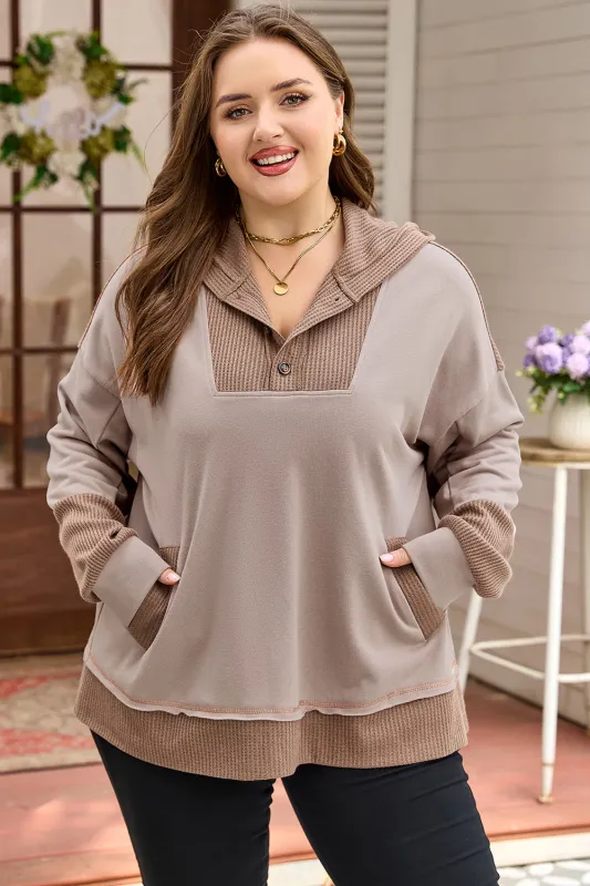 Threaded Pear Goat Waffle Contrast Patchwork Plus Size Pocketed Hoodie made by Threaded Pear