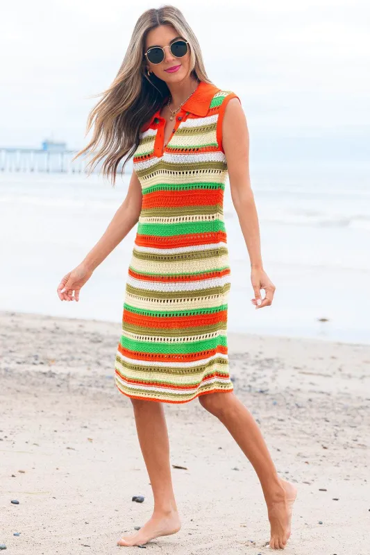 Threaded Pear Elliot Eyelet Sleeveless Buttoned Split Neck Sweater Dress made by Threaded Pear