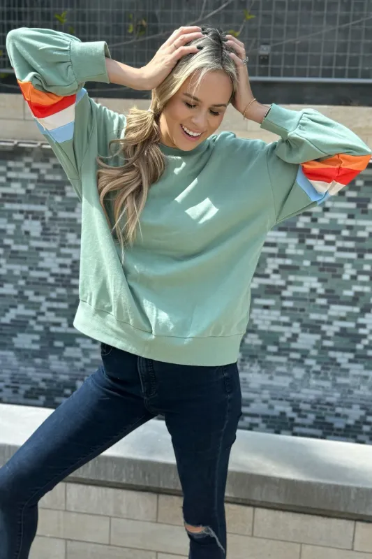 Threaded Pear Ella Striped Sleeve Loose Sweatshirt made by Threaded Pear
