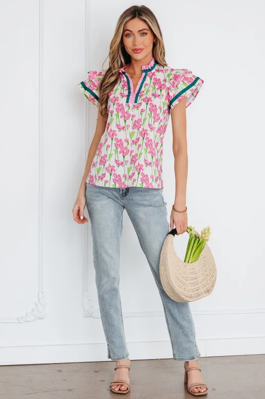 Threaded Pear Elyse Ruffled Short Sleeve Blouse made by Threaded Pear