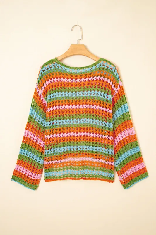 Threaded Pear Cora Stripe Open Knit Sweater made by Threaded Pear
