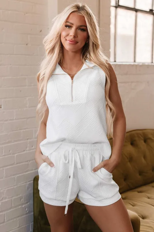 Threaded Pear Cleo Textured Half Zip Tank Top Drawstring Shorts Set made by Threaded Pear
