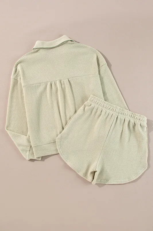 Threaded Pear Dulce Parchment Textured Long Sleeve Lounge Set made by Threaded Pear