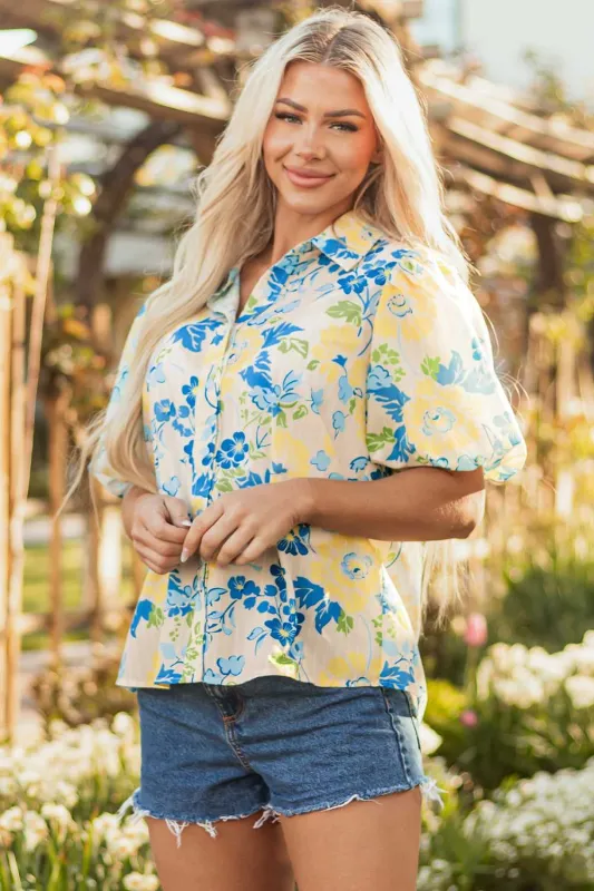 Threaded Pear Claira Floral Puff Short Sleeve Blouse made by Threaded Pear