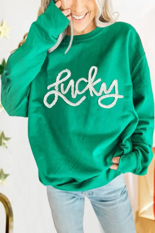 Threaded Pear Demi Lucky Chenille Embroidered Pullover Sweatshirt made by Threaded Pear