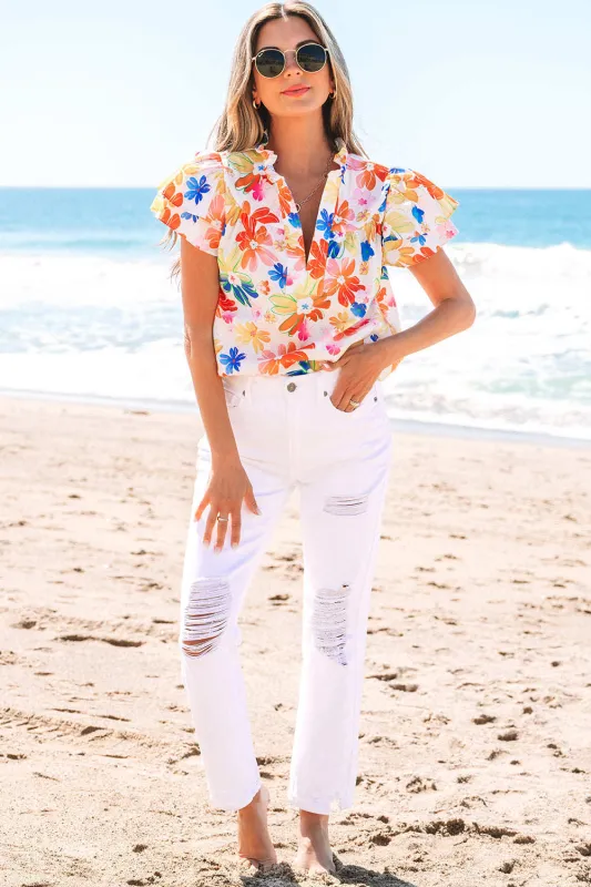 Threaded Pear Chelsea Floral Bouquet Flutter Top made by Threaded Pear