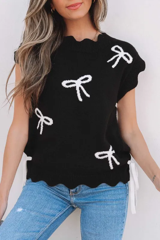 Threaded Pear Dayana Bow Print Side Ties Sweater Top made by Threaded Pear