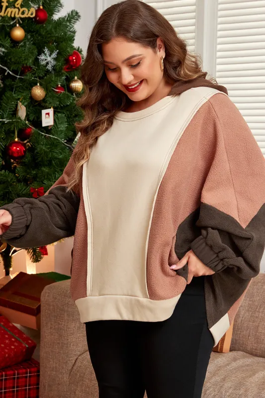 Threaded Pear Brown Exposed Seam Colorblock Plus Size Hoodie made by Threaded Pear