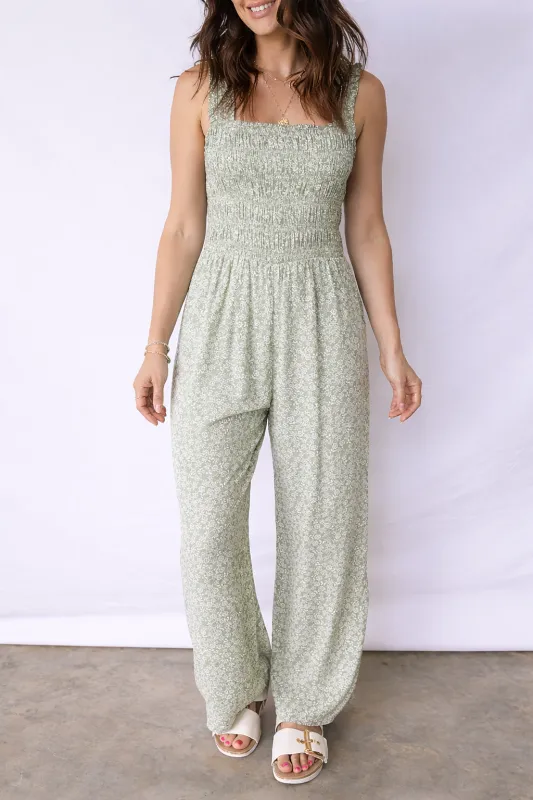 Threaded Pear Calliope Square Sleeveless Floral Jumpsuit made by Threaded Pear