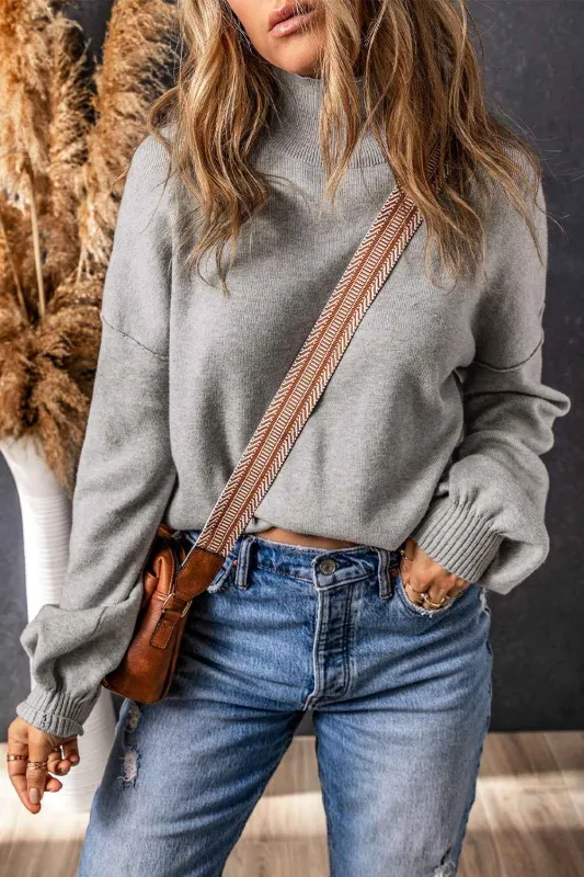 Threaded Pear Brielle Turtleneck Drop Shoulder Bubble Sleeve Knit Sweater made by Threaded Pear